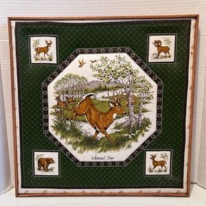 Whitetail deer fabric print in a 16.5x16.5 inches wood frame